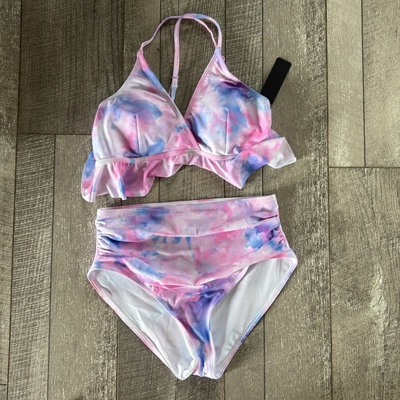 Tempt Me Two Piece High-Waisted Swimsuit with Ruffle and Tummy Control Bottoms - Picture 6 of 6